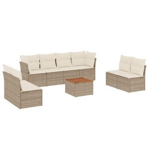 vidaXL, vidaXL 9-tlg. Garten-Sofagarnitur mit Kissen Beige Poly Rattan, vidaXL 9-tlg. Garten-Sofagarnitur mit Kissen Beige Poly Rattan