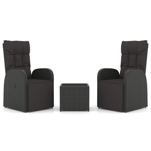 vidaXL, vidaXL 3-tlg. Garten-Lounge-Set Schwarz Poly Rattan & Stahl, 
