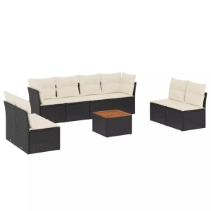 vidaXL, vidaXL 9-tlg. Garten-Sofagarnitur mit Kissen Schwarz Poly Rattan, vidaXL 9-tlg. Garten-Sofagarnitur mit Kissen Schwarz Poly Rattan