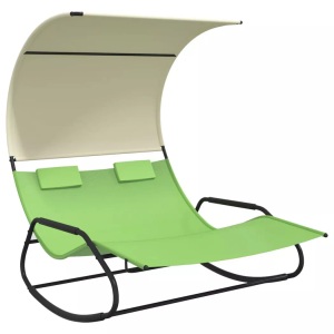 vidaXL, vidaXL Doppel-Schaukelliege mit Sonnendach Grün und Creme, vidaXL Doppel-Schaukelliege mit Sonnendach Grün und Creme