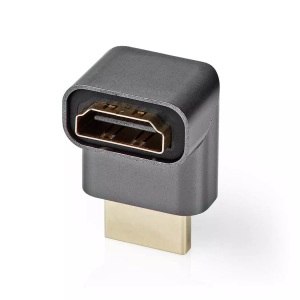 Nedis, HDMI? Adapter | HDMI? Stecker | HDMI? Buchse | HDMI? Ausgang | Vergoldet | Abgewinkelt 270° | Aluminium | Grau mit Metall | 1 Stk. | Karton mit abgedecktem Fenster, Nedis HDMI Adapter 270° gewinkelt