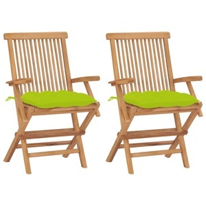 vidaXL, vidaXL Gartenstühle mit Hellgrünen Kissen 2 Stk. Massivholz Teak