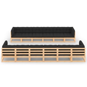 vidaXL, vidaXL 12-tlg. Garten-Lounge-Set mit Anthrazit Kissen Kiefernholz, vidaXL 12-tlg. Garten-Lounge-Set mit Kissen Massivholz Kiefer