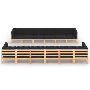 vidaXL, vidaXL 12-tlg. Garten-Lounge-Set mit Anthrazit Kissen Kiefernholz, vidaXL 12-tlg. Garten-Lounge-Set mit Kissen Massivholz Kiefer