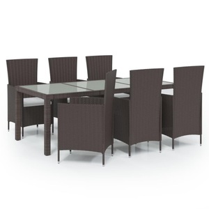 vidaXL, vidaXL 7-tlg. Garten-Essgruppe mit Auflagen Poly Rattan Braun, 