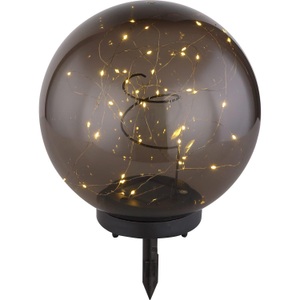 Globo, LED-Solarleuchte Kugel rauchfarben, Ø 25 cm, Solarleuchte Kunststoff 40xLED