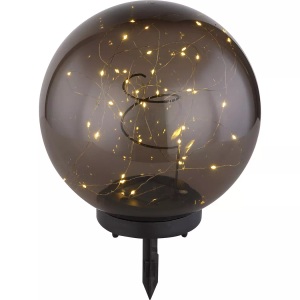 Globo, LED-Solarleuchte Kugel rauchfarben, Ø 25 cm, Solarleuchte Kunststoff 40xLED
