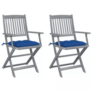 vidaXL, vidaXL Klappbare Gartenstühle 2 Stk. mit Kissen Massivholz Akazie, vidaXL Klappbare Gartenstühle 2 Stk. mit Kissen Massivholz Akazie