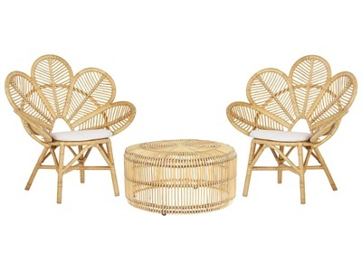 Beliani, Beliani FLORENTINE Couchtisch + Stühle, Beliani - Bistro Set aus Rattan Boho FLORENTINE / LIMNI, One Size, Baumnuss