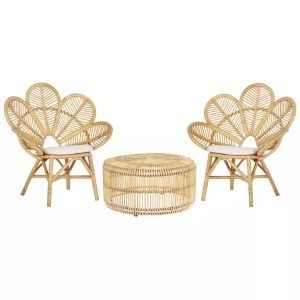 Beliani, Beliani FLORENTINE Couchtisch + Stühle, Beliani - Bistro Set aus Rattan Boho FLORENTINE / LIMNI, One Size, Baumnuss