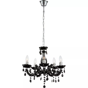 Globo, GLOBO CUIMBRA II Luster Chrom schwarz, Acrylkristalle, D:440, H:1280, exkl. 5xE14 40W, Globo KRONLEUCHTER 46/128 cm , 63110-5 , Schwarz, Chromfarben , Metall, Glas , 128 cm , mit Behang , 004558198901