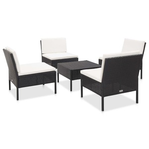 Diverse Hardware, 5-tlg. Garten-Sofagarnitur mit Auflagen Poly Rattan Schwarz, 