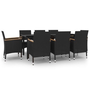 vidaXL, vidaXL 9-tlg. Garten-Essgruppe mit Kissen Poly Rattan und Glas, 