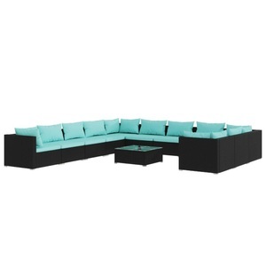 vidaXL, vidaXL 12-tlg. Garten-Lounge-Set mit Kissen Poly Rattan Schwarz, 