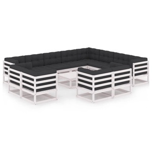 vidaXL, vidaXL 13-tlg. Garten-Lounge-Set mit Kissen Weiß Kiefer Massivholz, 