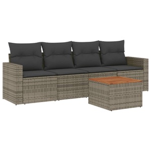 vidaXL, vidaXL 5-tlg. Garten-Sofagarnitur mit Kissen Grau Poly Rattan, vidaXL 5-tlg. Garten-Sofagarnitur mit Kissen Grau Poly Rattan