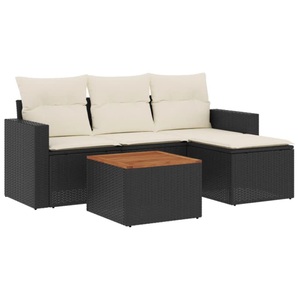 vidaXL, vidaXL 5-tlg. Garten-Sofagarnitur mit Kissen Schwarz Poly Rattan, vidaXL 5-tlg. Garten-Sofagarnitur mit Kissen Schwarz Poly Rattan