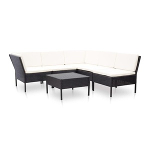 Diverse Hardware, 6-tlg. Garten-Lounge-Set mit Auflagen Poly Rattan Schwarz, vidaXL 6-tlg. Garten-Lounge-Set mit Auflagen Poly Rattan Schwarz