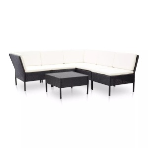 Diverse Hardware, 6-tlg. Garten-Lounge-Set mit Auflagen Poly Rattan Schwarz, vidaXL 6-tlg. Garten-Lounge-Set mit Auflagen Poly Rattan Schwarz
