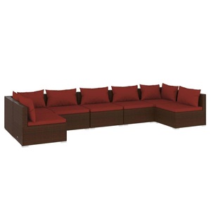 vidaXL, vidaXL 7-tlg. Garten-Lounge-Set mit Kissen Poly Rattan Braun, 