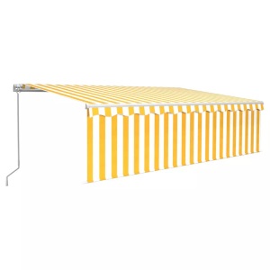 vidaXL, vidaXL Gelenkarmmarkise Einziehbar mit Volant & LED 5x3 m Gelb & Weiß, vidaXL Markise Manuell Einziehbar mit Rollo & LED 5x3 m Gelb & Weiß