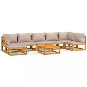 vidaXL, vidaXL 8-tlg. Garten-Lounge-Set mit Taupe Kissen Massivholz