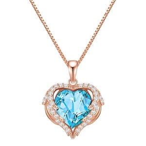Rafaela Donata, Kette Mit Anhänger Sterling Silber Roségold Verziert Mit Kristallen Von Swarovski® Aquamarin Weiß Damen Goldrosa 45cm, Rafaela Donata - Halskette Herz, 45cm, Aquamarine