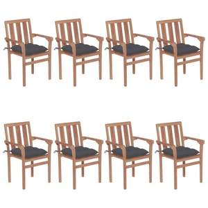 vidaXL, vidaXL Stapelbare Gartenstühle mit Kissen 8 Stk. Massivholz Teak, vidaXL Stapelbare Gartenstühle mit Kissen 8 Stk. Massivholz Teak