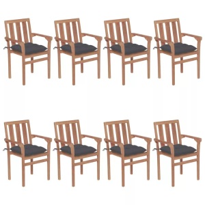 vidaXL, vidaXL Stapelbare Gartenstühle mit Kissen 8 Stk. Massivholz Teak, vidaXL Stapelbare Gartenstühle mit Kissen 8 Stk. Massivholz Teak
