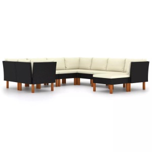 vidaXL, vidaXL 9-tlg. Garten-Lounge-Set mit Kissen Poly Rattan Schwarz