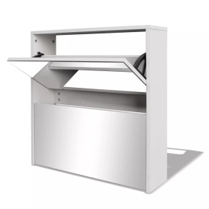 vidaXL, vidaXL Schuhschrank mit 2 Fächern Spiegel Weiß 63x17x67 cm, vidaXL Schuhschrank mit 2 Fächern Spiegel Weiß 63x17x67 cm