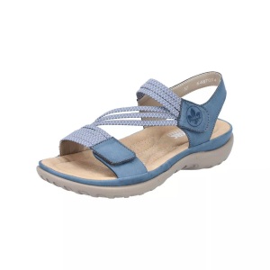 Rieker, Rieker Damen Flache Sandalette Blau, Rieker Riemchensandale , Sommerschuh, Sandalette, Keilabsatz, mit Gummizügen