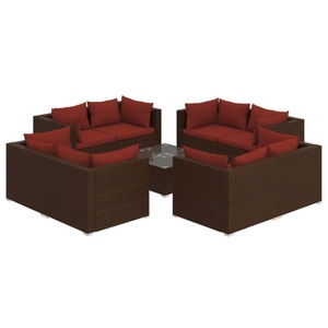 vidaXL, vidaXL 9-tlg. Garten-Lounge-Set mit Kissen Poly Rattan Braun