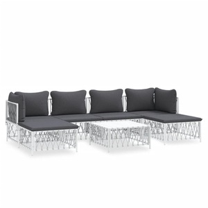 vidaXL, vidaXL 7-tlg. Garten-Lounge-Set mit Kissen Weiß Stahl, vidaXL 7-tlg. Garten-Lounge-Set mit Kissen Weiß Stahl