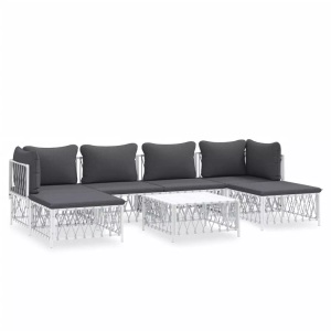 vidaXL, vidaXL 7-tlg. Garten-Lounge-Set mit Kissen Weiß Stahl, vidaXL 7-tlg. Garten-Lounge-Set mit Kissen Weiß Stahl