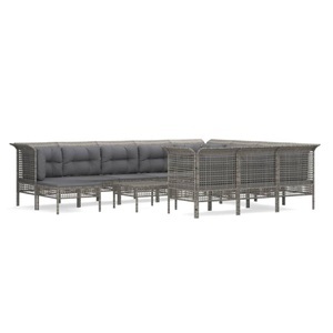 vidaXL, vidaXL 12-tlg. Garten-Lounge-Set mit Kissen Grau Poly Rattan, 