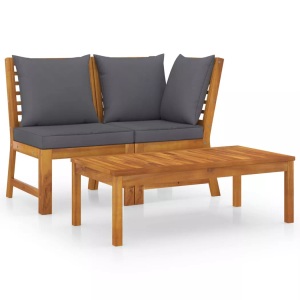 vidaXL, vidaXL 3-tlg. Garten-Lounge-Set mit Dunkelgrauem Kissen Akazienholz