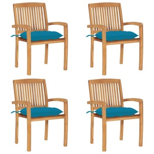 vidaXL, vidaXL Stapelbare Gartenstühle mit Kissen 4 Stk. Massivholz Teak