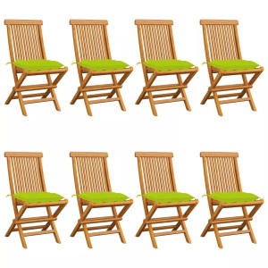 vidaXL, vidaXL Gartenstühle mit Hellgrünen Kissen 8 Stk. Massivholz Teak, vidaXL Gartenstühle mit Hellgrünen Kissen 8 Stk. Massivholz Teak