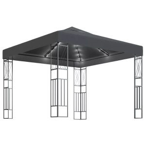 vidaXL, vidaXL Pavillon mit LED-Lichterkette 3x3 m Anthrazit Stoff, vidaXL Pavillon mit LED-Lichterkette 3x3 m Anthrazit Stoff