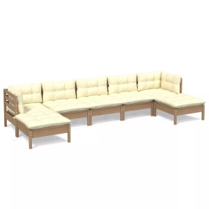 vidaXL, vidaXL 7-tlg. Garten-Lounge-Set mit Kissen Honigbraun Kiefernholz, vidaXL 7-tlg. Garten-Lounge-Set mit Kissen Honigbraun Kiefernholz