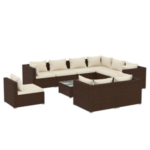 vidaXL, vidaXL 10-tlg. Garten-Lounge-Set mit Kissen Poly Rattan Braun, 