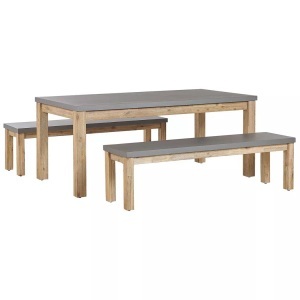 Beliani, Beliani Gartenmöbel Set Beton / Akazienholz grau Tisch mit 2 Bänken OSTUNI Gartenlounge, Beliani - Tisch mit Bank aus Faserzement Industriell OSTUNI, One Size, Taubengrau