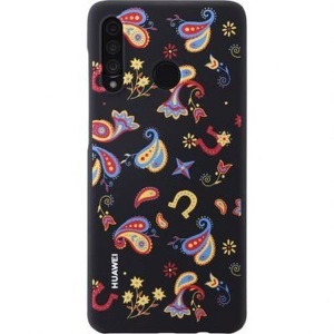 Huawei, Huawei P30 Lite Hardcase Hülle PU Case Floral Schwarz (51993073), Huawei - Stoßfeste Hülle P30 Lite, Multicolor