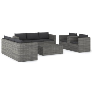 vidaXL, vidaXL 9-tlg. Garten-Lounge-Set mit Kissen Poly Rattan Grau, vidaXL 9-tlg. Garten-Lounge-Set mit Kissen Poly Rattan Grau