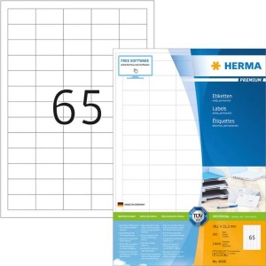 Hema, Hema HERMA Etiketten A4 weiss 38,1x21,2 mm Papier matt 13000 St., HERMA Universal-Etiketten Premium, 3.8 x 2.12 cm, 13000 Etiketten
