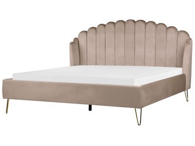 Beliani, Bett mit Lattenrost aus Samtstoff Retro AMBILLOU Bett mit Lattenrost aus Samtstoff Retro AMBILLOU