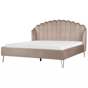 Beliani, Bett mit Lattenrost aus Samtstoff Retro AMBILLOU Bett mit Lattenrost aus Samtstoff Retro AMBILLOU