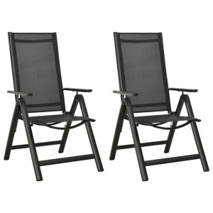 vidaXL, vidaXL Klappbare Gartenstühle 2 Stk. Textilene und Aluminium Schwarz, vidaXL Klappbare Gartenstühle 2 Stk. Textilene und Aluminium Schwarz