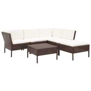 Diverse Hardware, 6-tlg. Garten-Lounge-Set mit Auflagen Poly Rattan Braun, vidaXL 6-tlg. Garten-Lounge-Set mit Auflagen Poly Rattan Braun